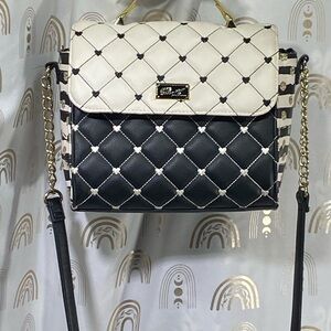 Vintage Betsey Johnson Quilted Leather Black and Cream Crossbody Bag